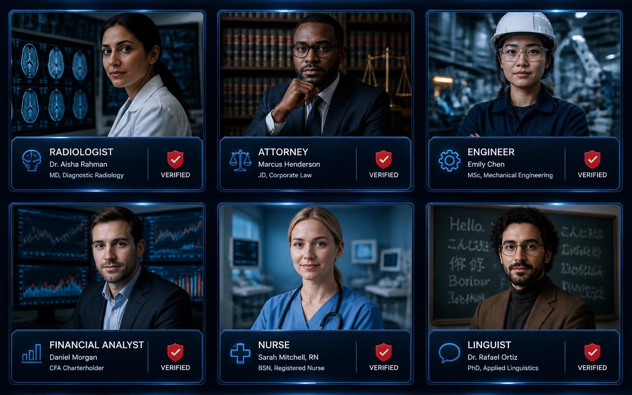 Diverse verified professional experts